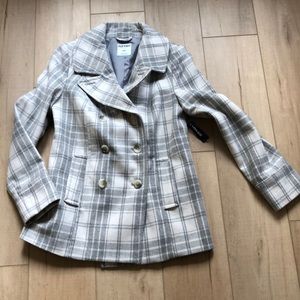Old Navy gray plaid peacoat